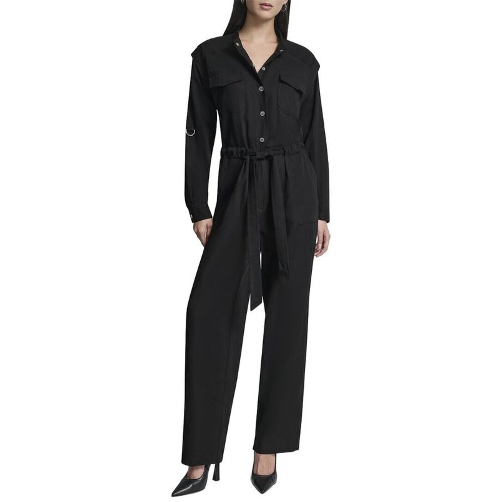Dkny Womens Roll Tab Jumpsuit, Black